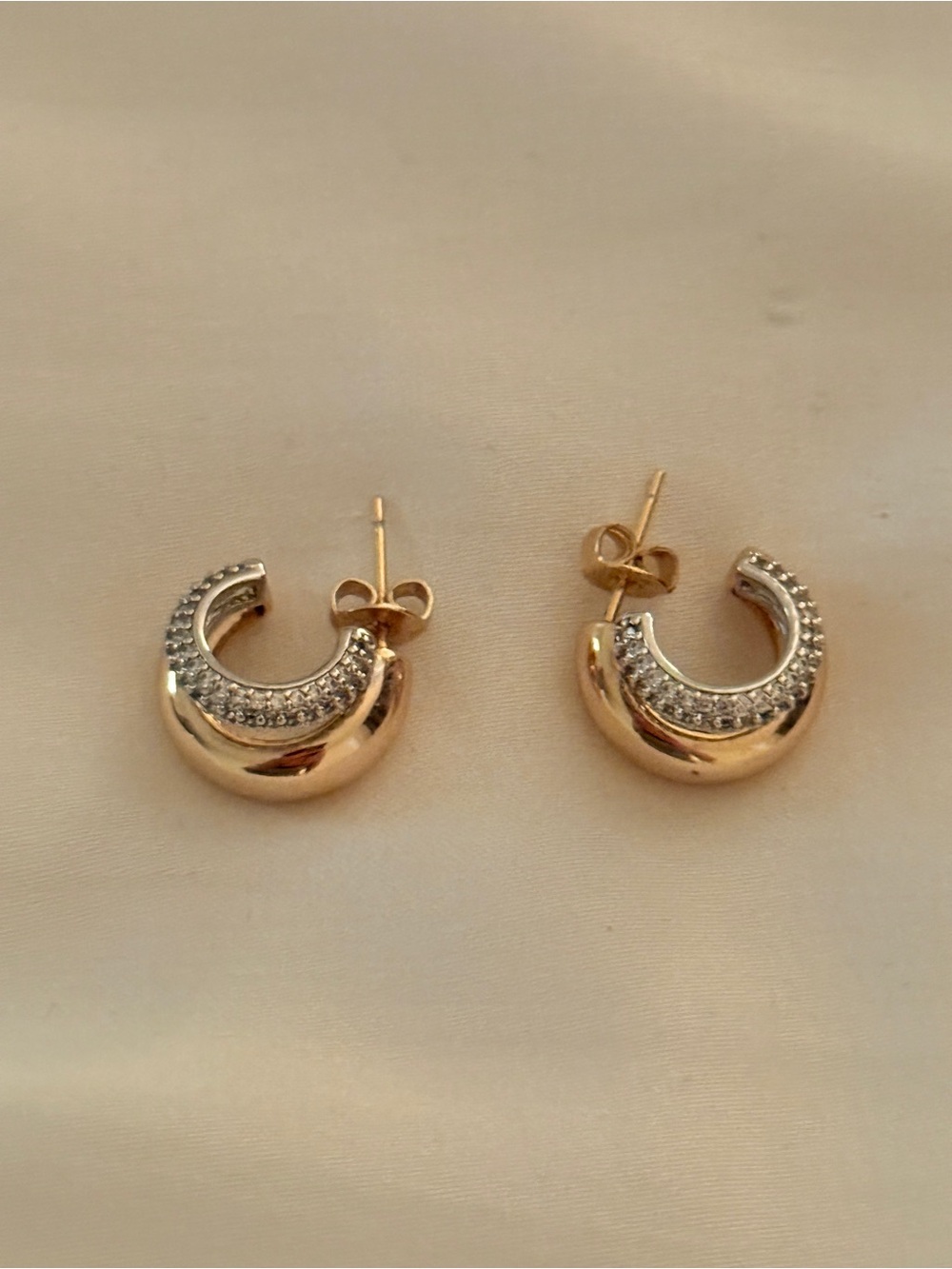 Mod + Jo Gold-Tone Crescent Hoop Earrings with Pavé Crystals as is